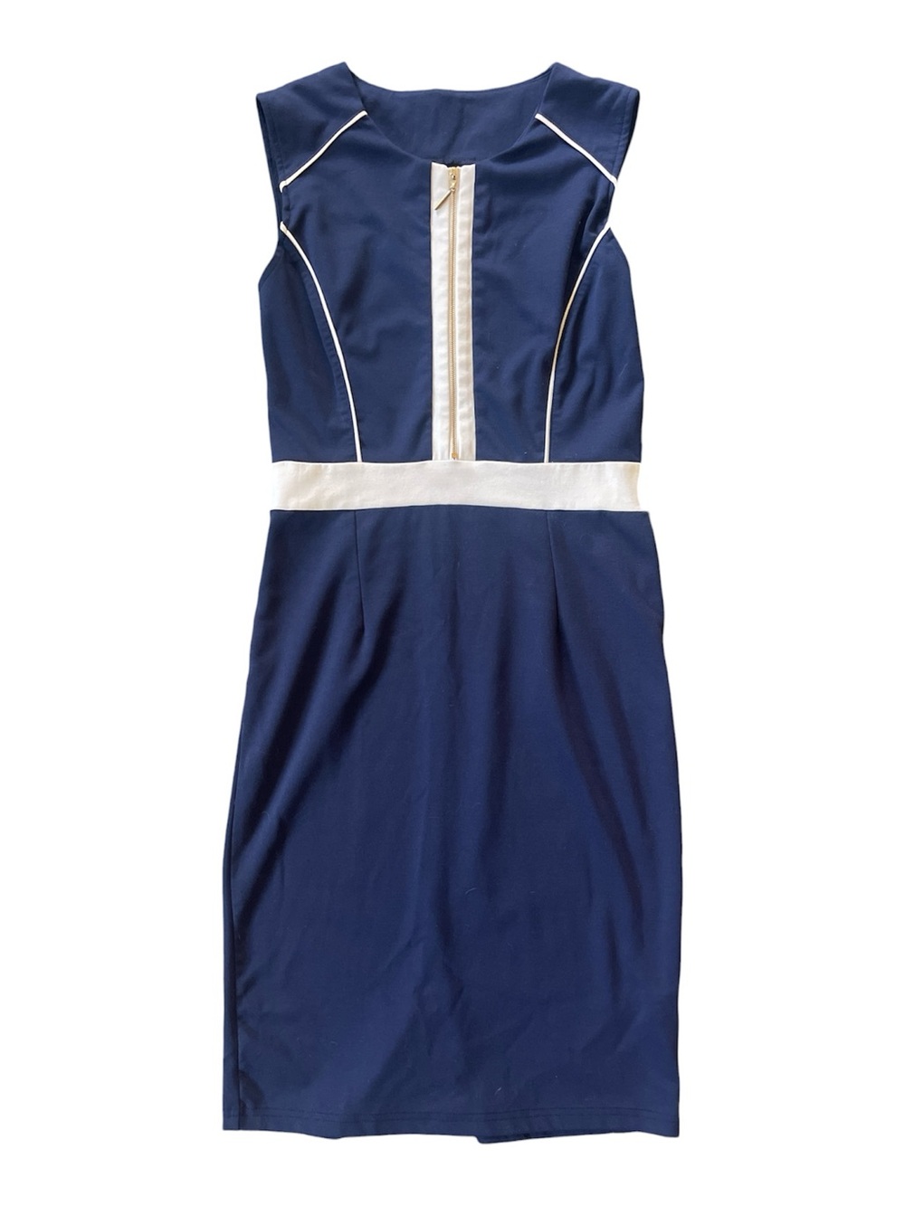 Miusol Navy Midi Sheath Dress with White Trim